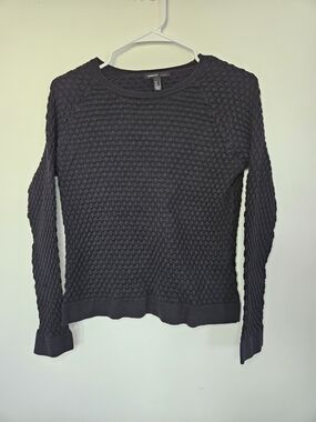 MANGO Casual Black Textured Knit Long Sleeve Sweater Crewneck Size S🔥